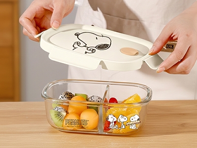 史努比大容量 玻璃分隔保鮮盒