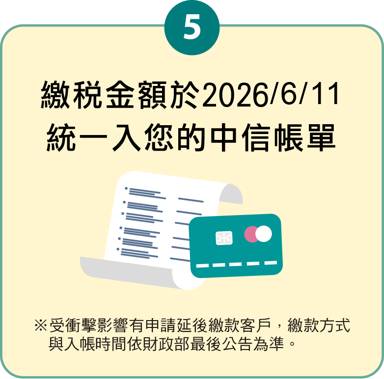 繳稅金額統一入您的中信帳單